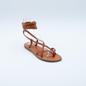 Sandalo Infradito con Lacci alla Schiava Cuoio